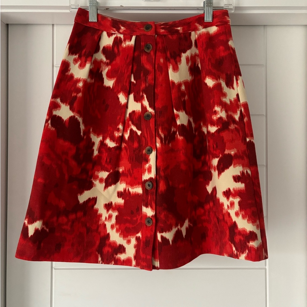 J. Crew Stylish Red and Cream WoolButton-Up Skirt